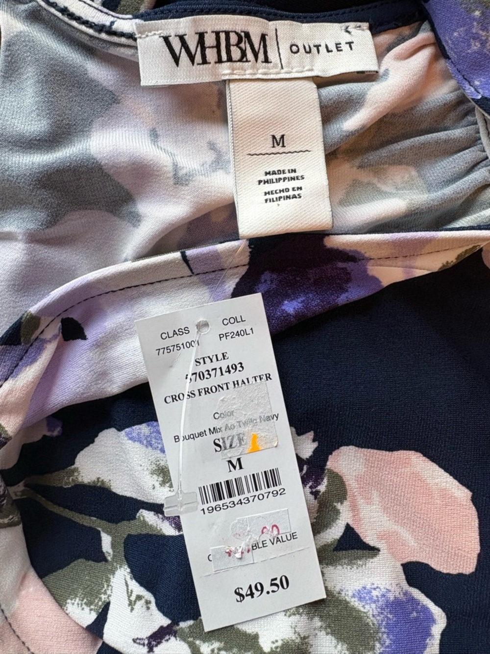 White House Black Market Navy Floral Halter Cold-Shoulder Camisole - Picture 4 of 4